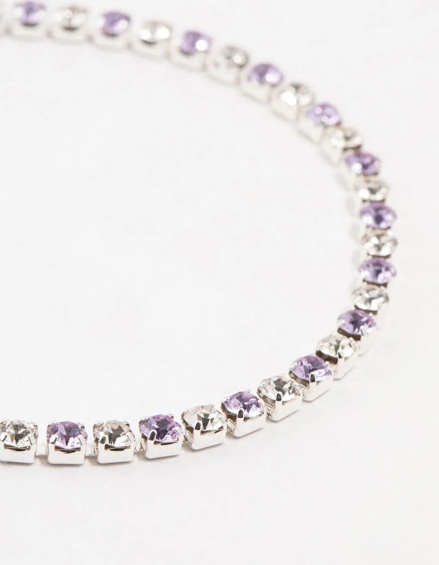 Purple Czech Bohemia Crystal Silver Fine Cup Chain Clasp Bracelet