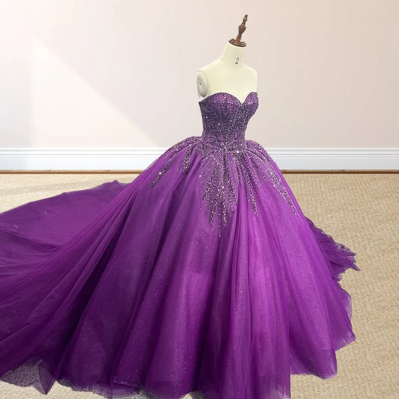 Purple Organza A Line Sweetheart Quinceanera Dresses