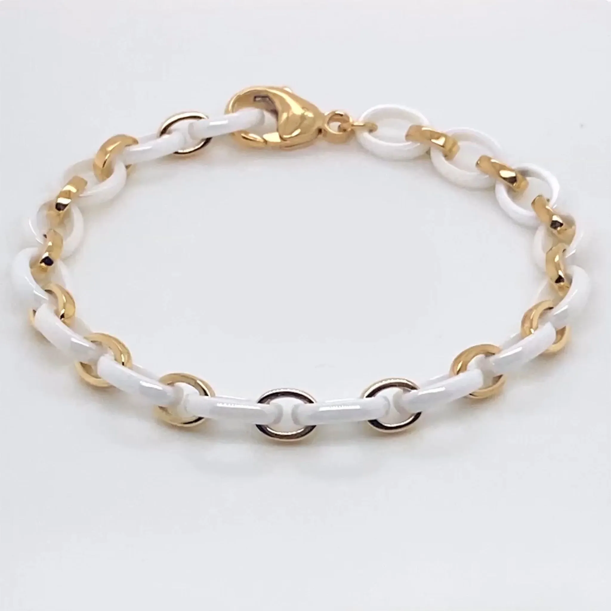 "Audrey" White Ceramic Link Bracelet