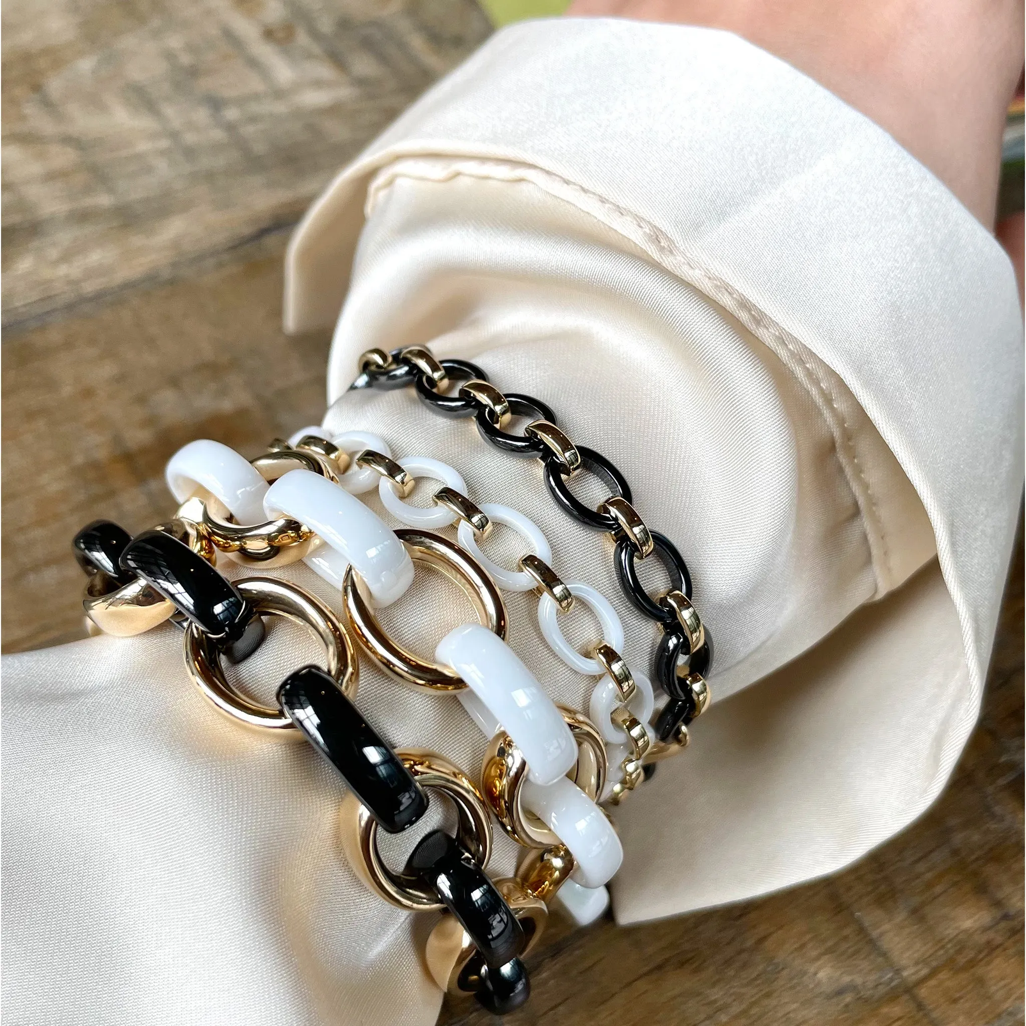 "Audrey" White Ceramic Link Bracelet