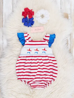Red Stripes Smocked Stars Bubble