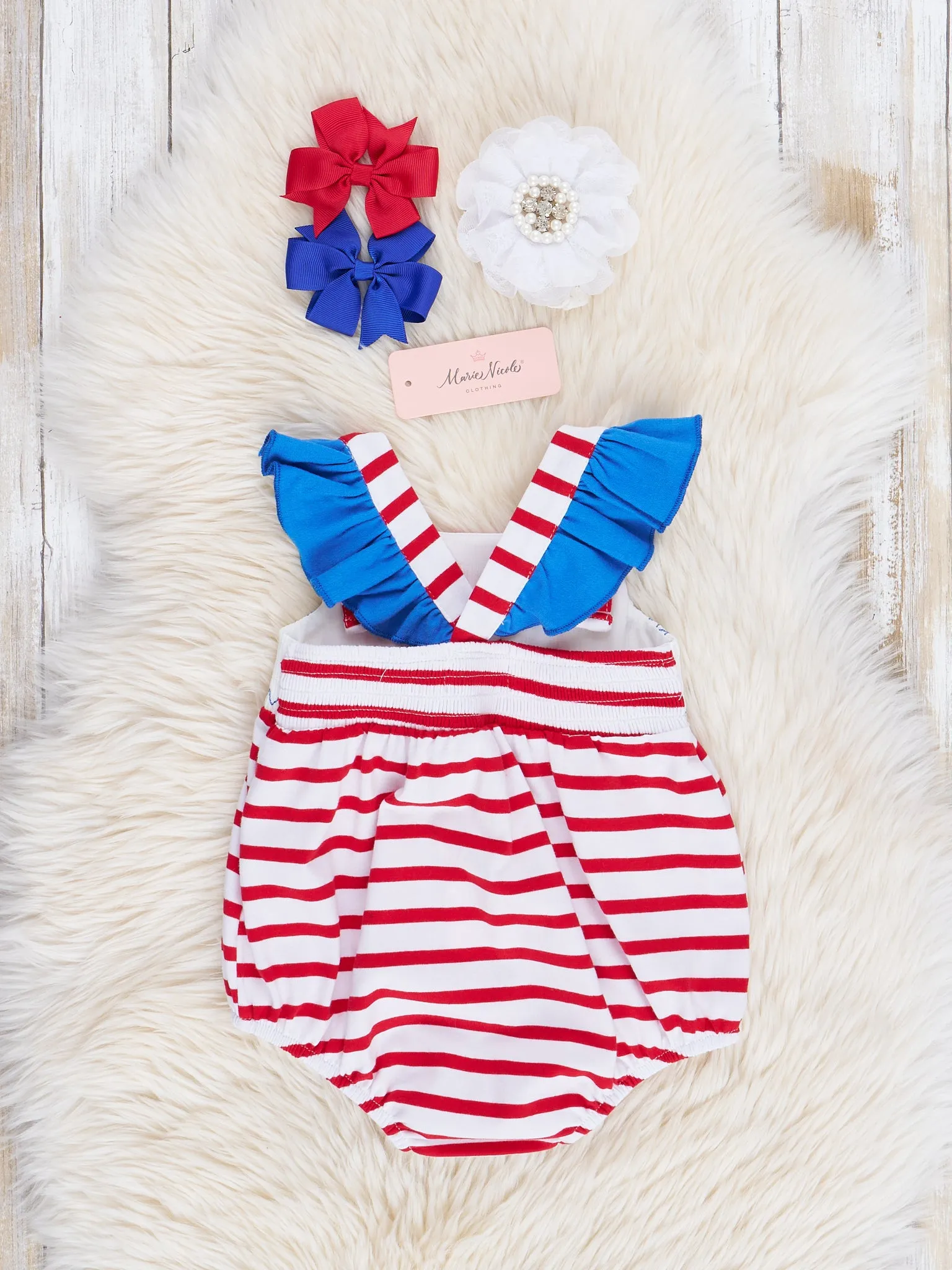 Red Stripes Smocked Stars Bubble