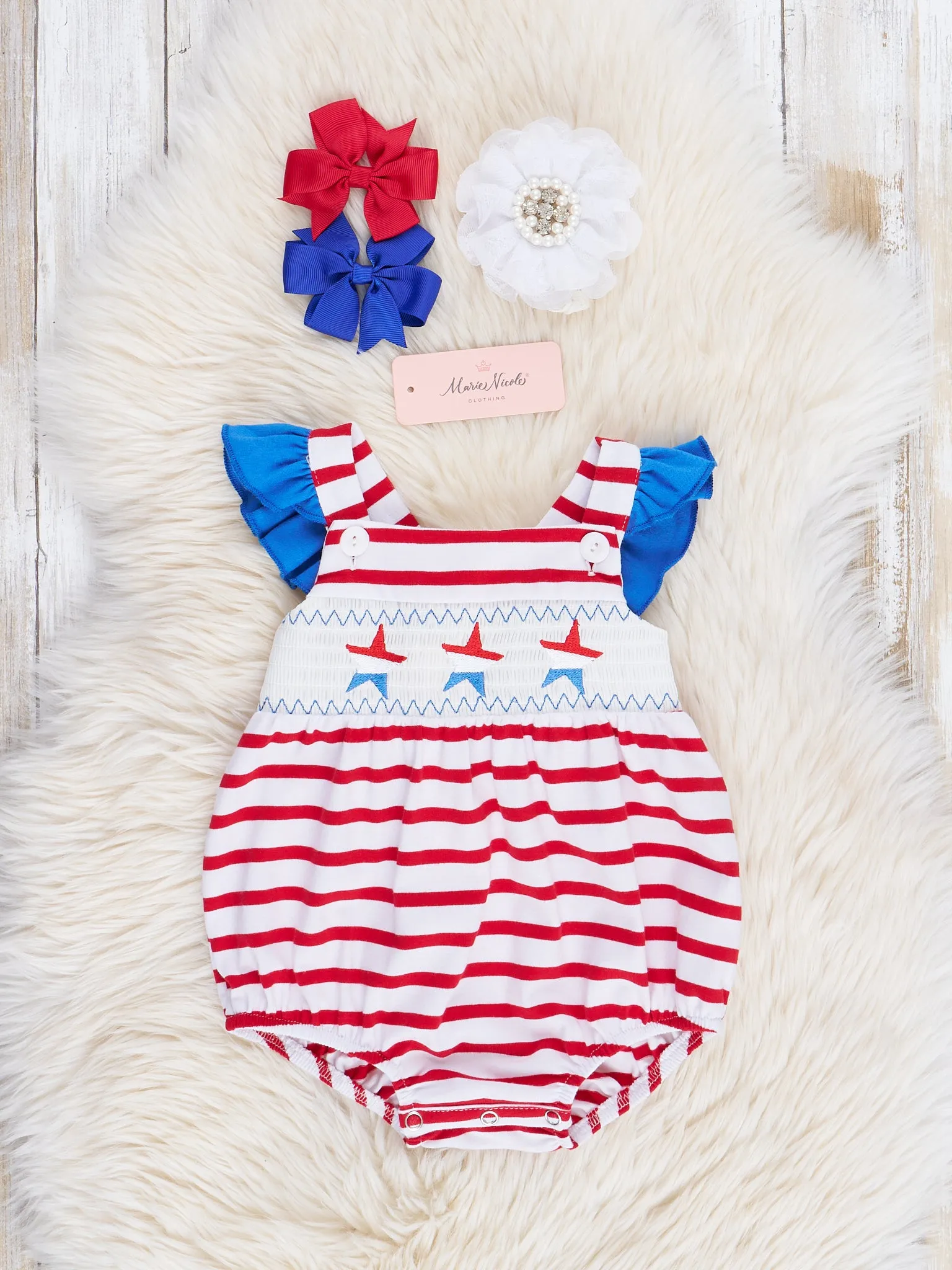 Red Stripes Smocked Stars Bubble