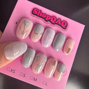 Serene Blue Angel Rose Press-On Nails – Handcrafted Misty Blue Sculpted Nail Art