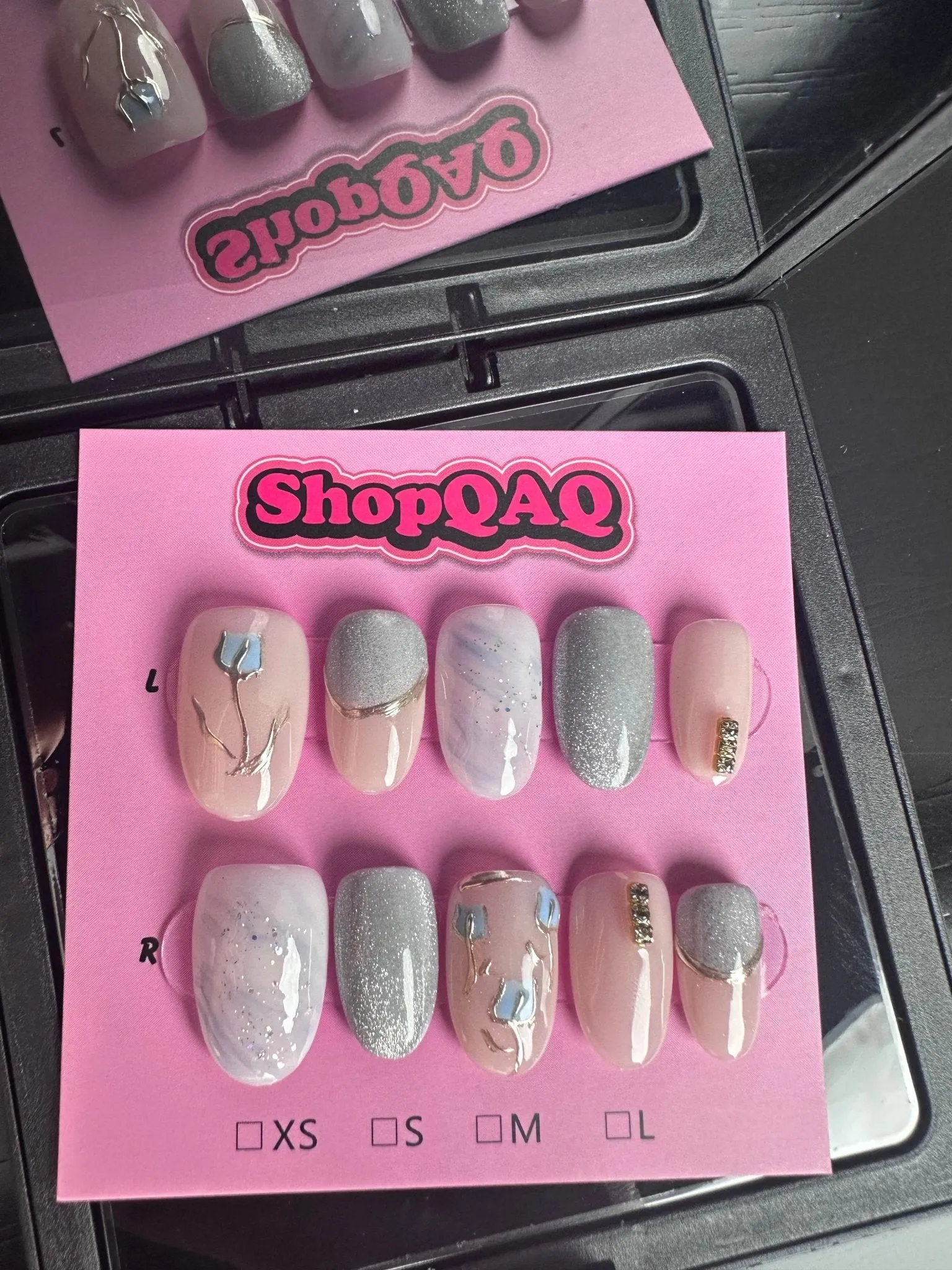 Serene Blue Angel Rose Press-On Nails – Handcrafted Misty Blue Sculpted Nail Art