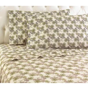 Shavel Micro Flannel Quality Printed Sheet Set - Twin Flat/Fitted Sheet 66x96/75x39x14" Pillowcase 21x32" - Pinecones.