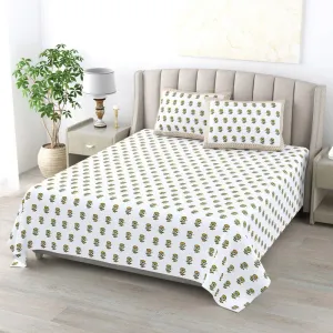 Sherry Floral Bedsheet - White & Beige