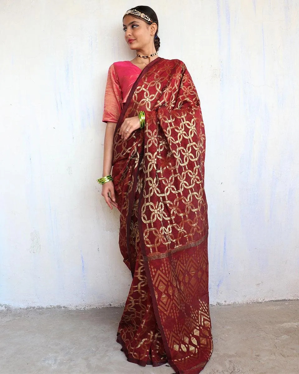 Sindoor Handwoven Jamdani Saree-Shringaar