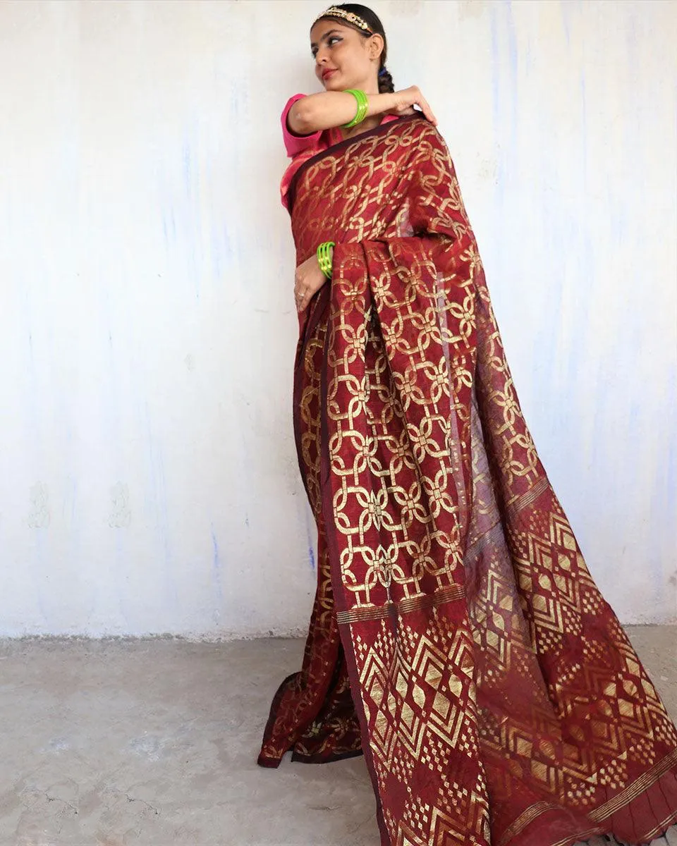 Sindoor Handwoven Jamdani Saree-Shringaar