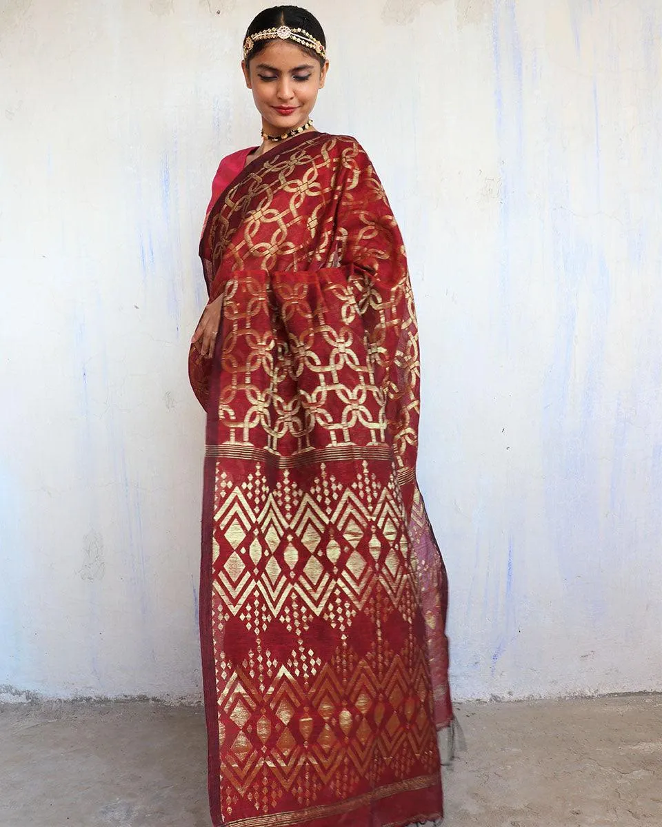 Sindoor Handwoven Jamdani Saree-Shringaar