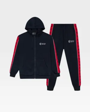 Striped Sleeve Track Suit in Navy & Red