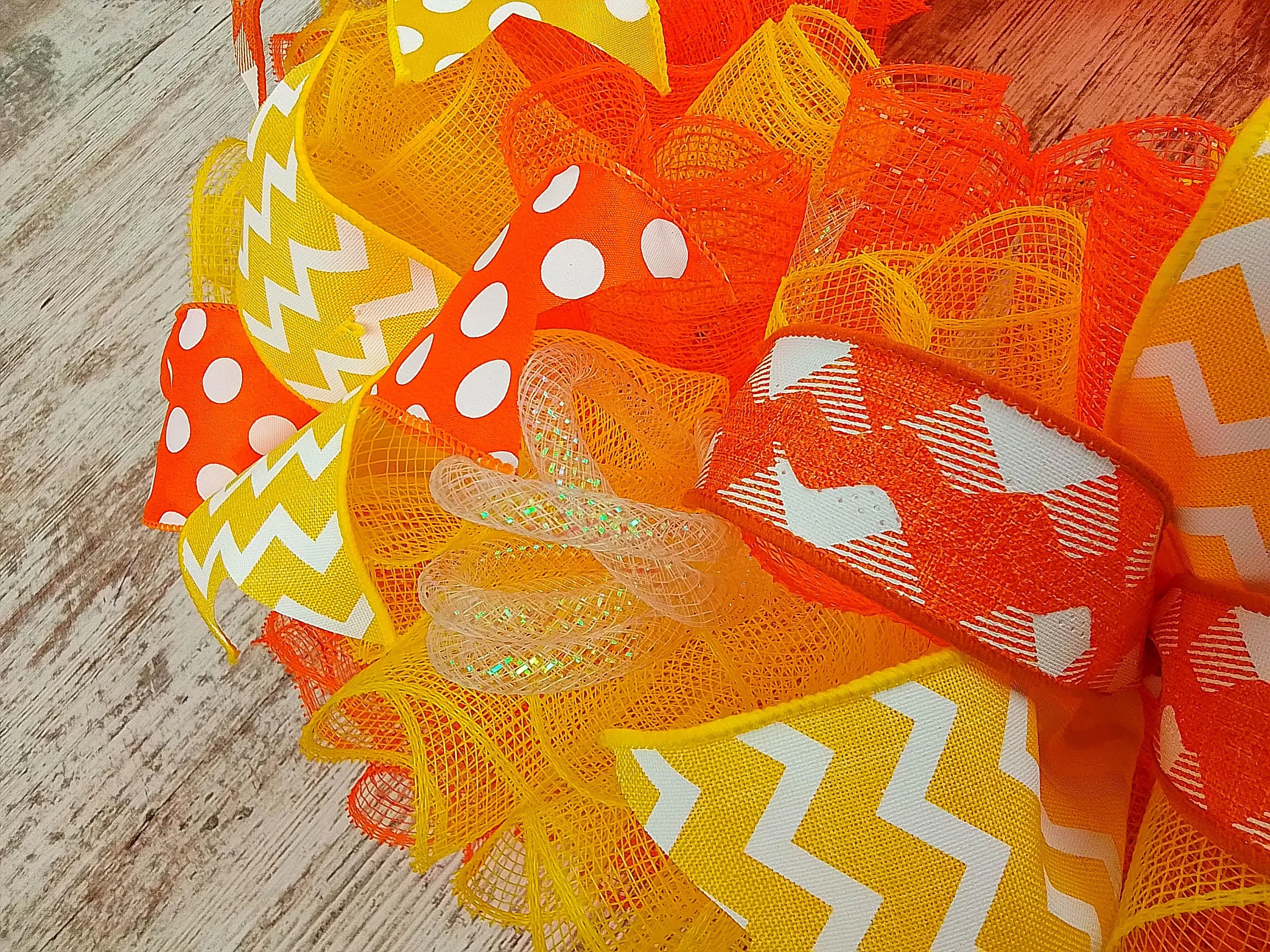 Summer Spring Welcome Front Door Outdoor Wreath; Orange Yellow White