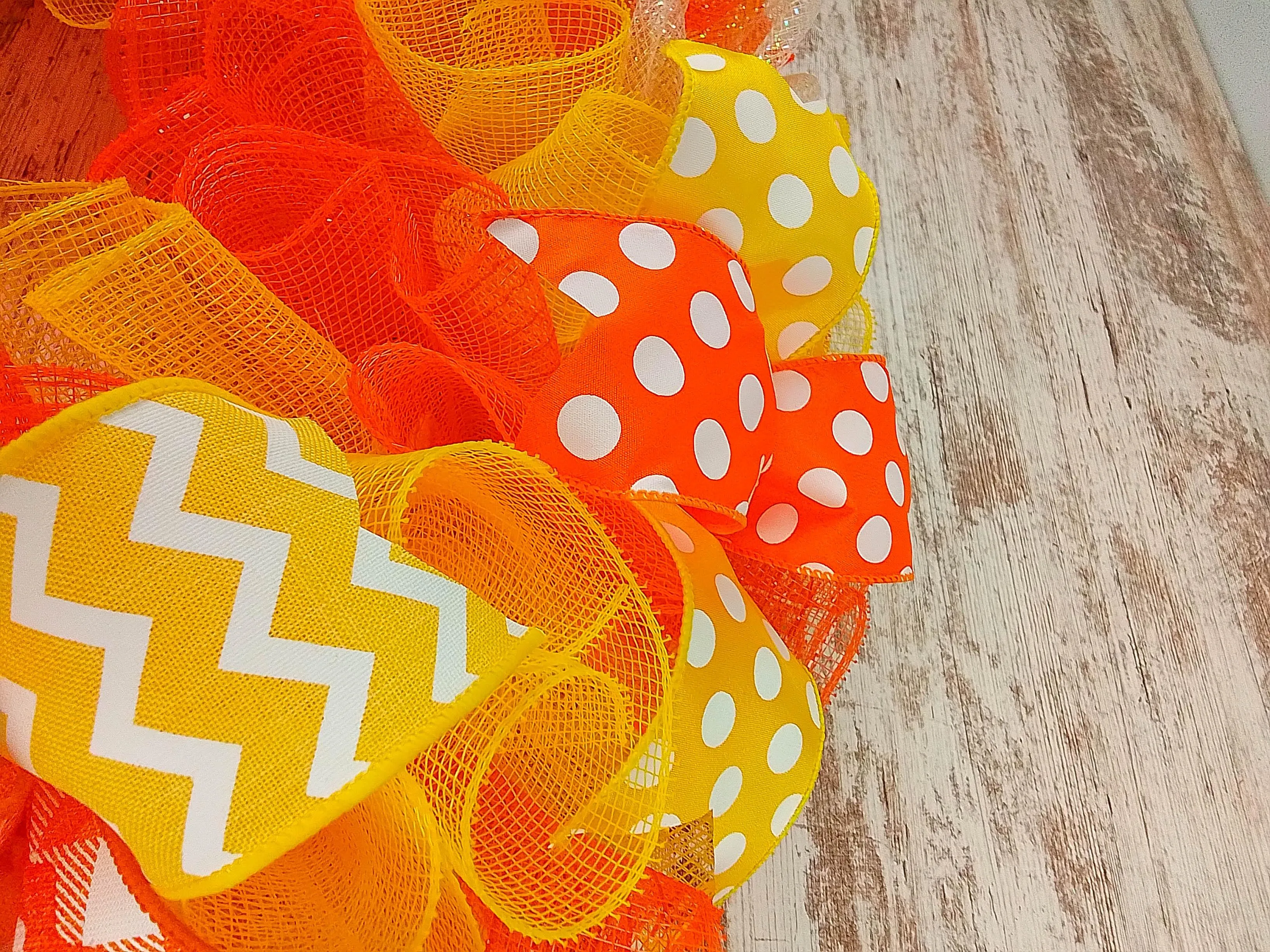 Summer Spring Welcome Front Door Outdoor Wreath; Orange Yellow White