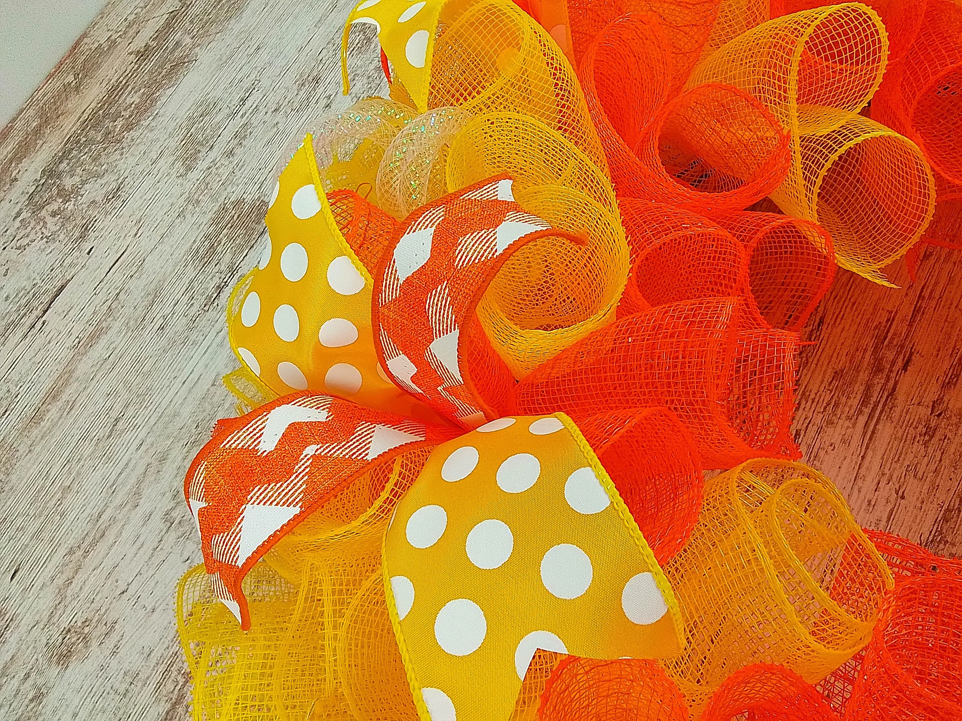 Summer Spring Welcome Front Door Outdoor Wreath; Orange Yellow White