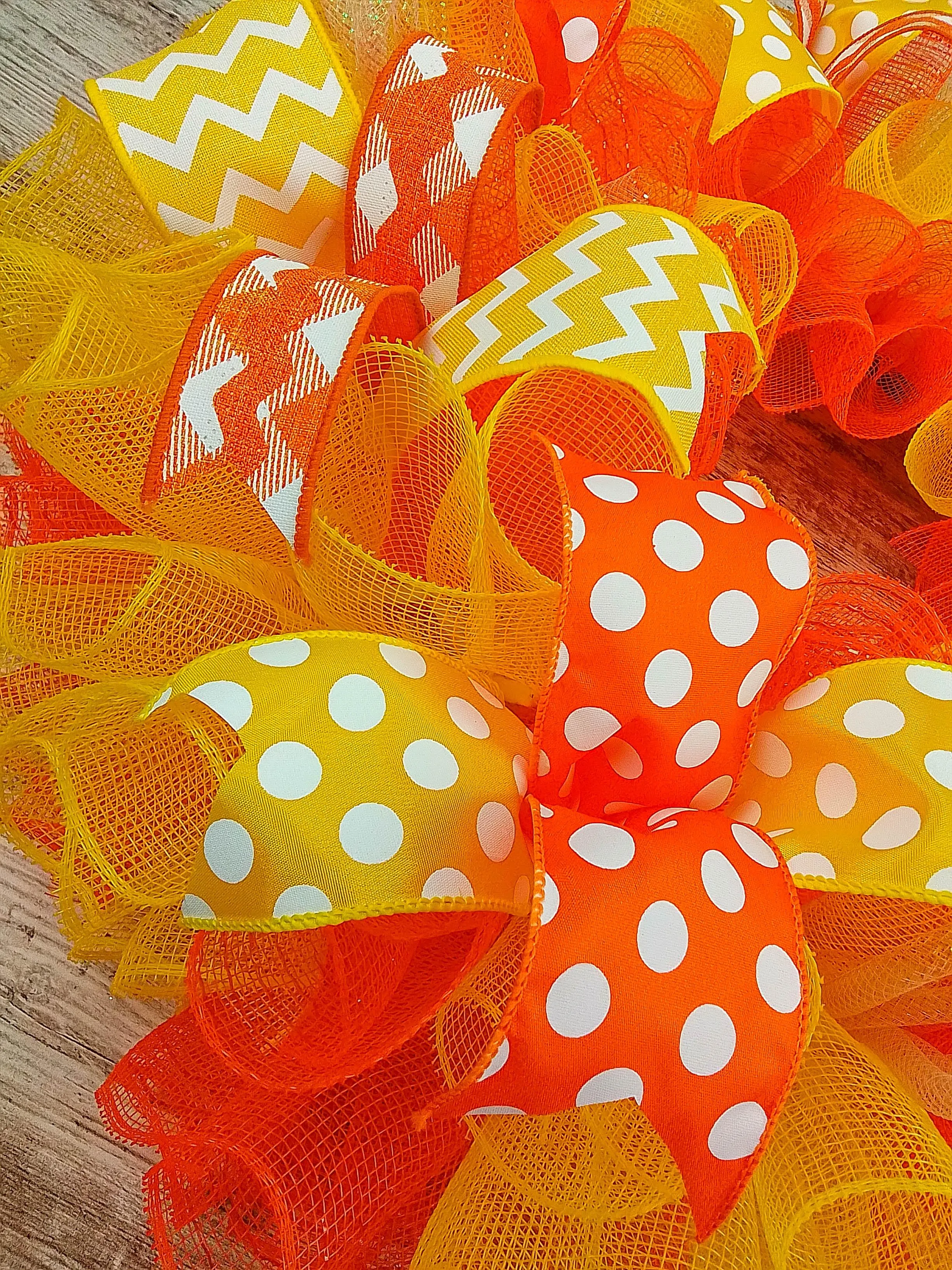 Summer Spring Welcome Front Door Outdoor Wreath; Orange Yellow White