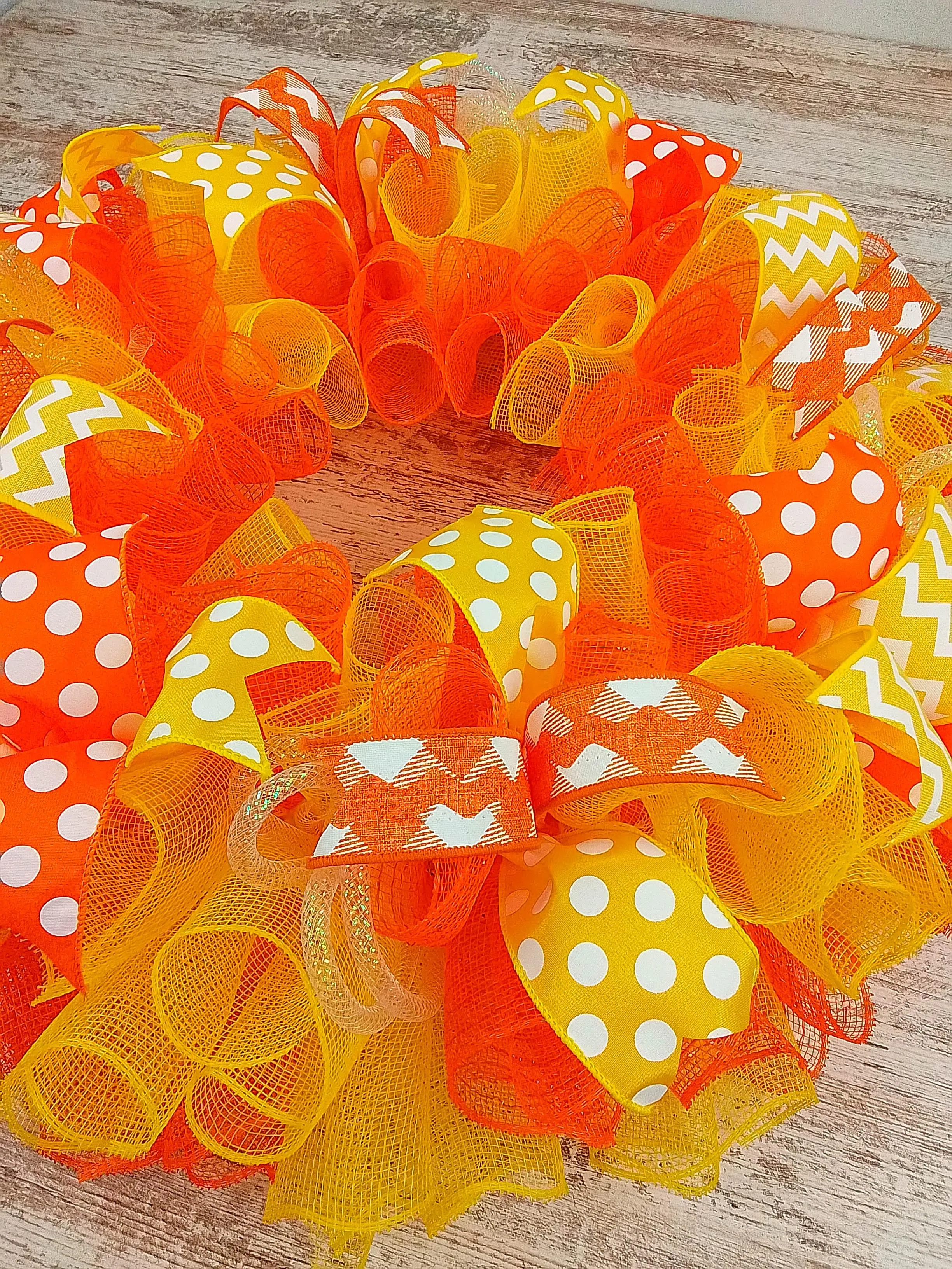 Summer Spring Welcome Front Door Outdoor Wreath; Orange Yellow White