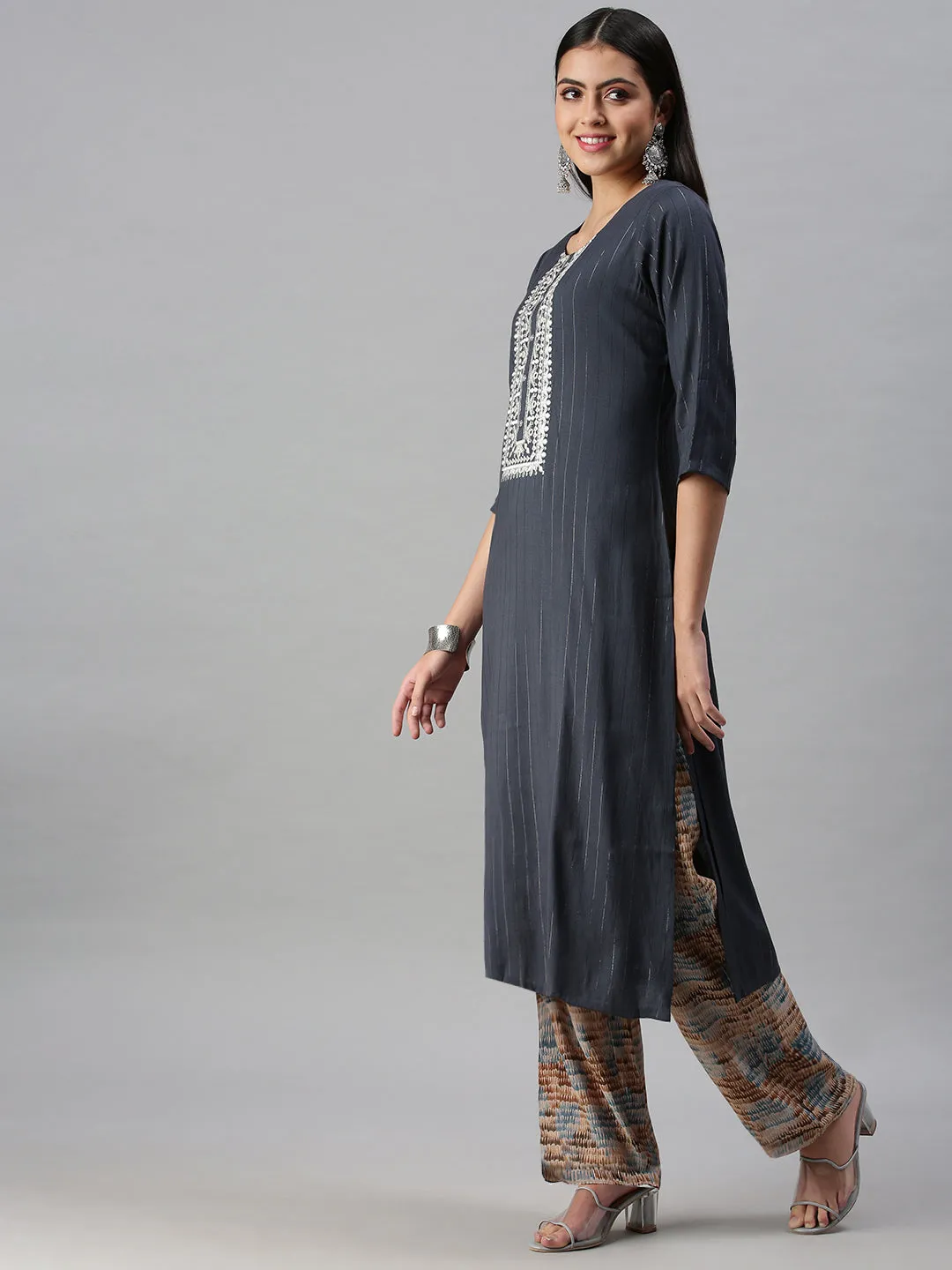 Women's Blue Striped Straight Kurta